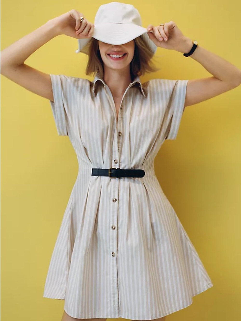 Anthropologie Faye Short-Sleeve Belted Shirtdress
